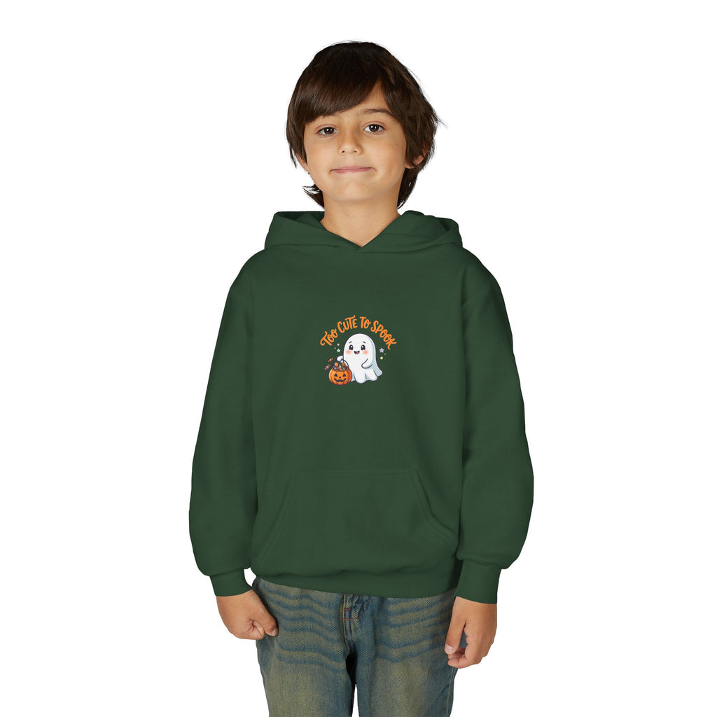 Youth Halloween Ghost Hoodie - "Too Cute to Spook" Kids Pullover