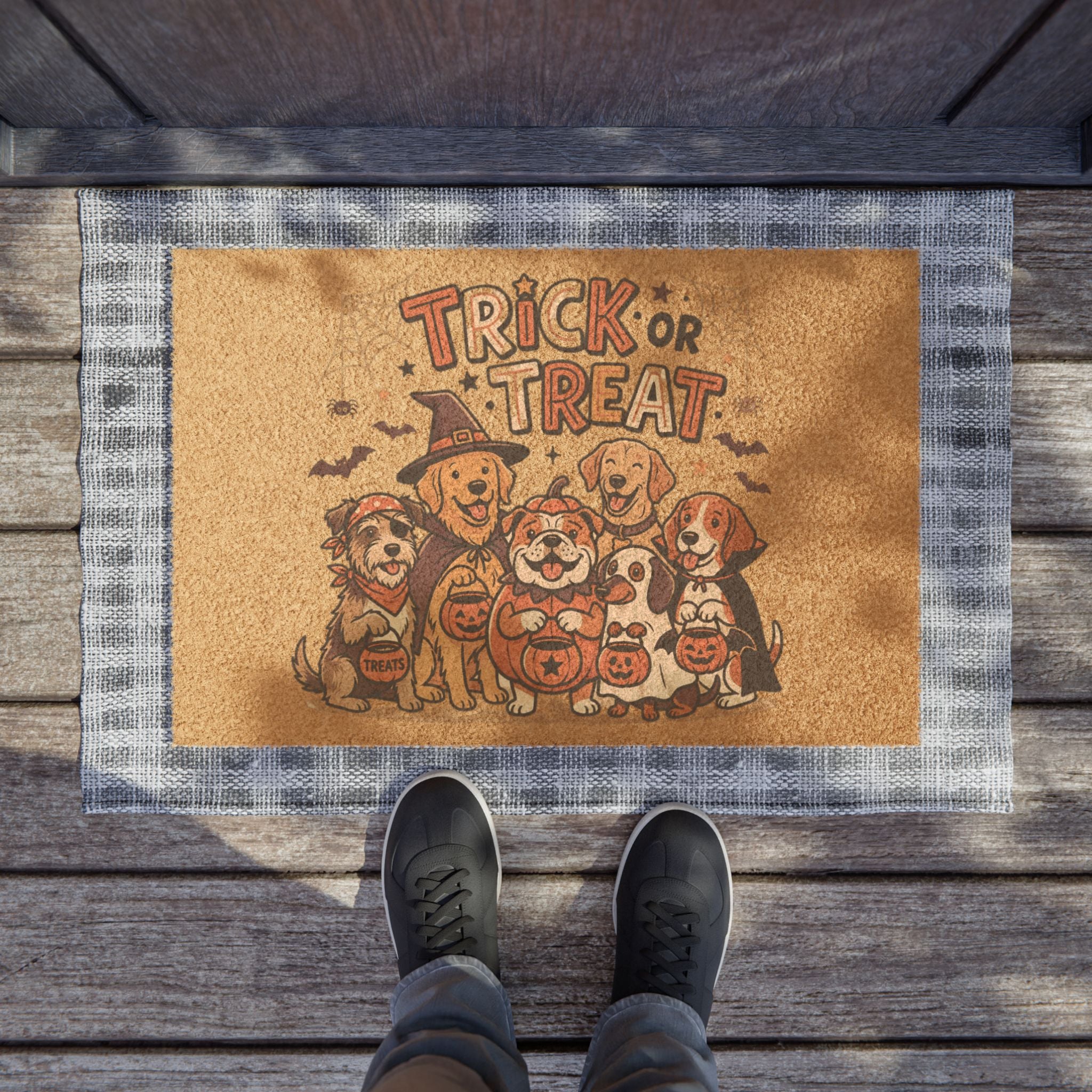 Halloween Trick or Treat Doormat – Festive Pumpkin, Ghosts & Candy Entrance Mat