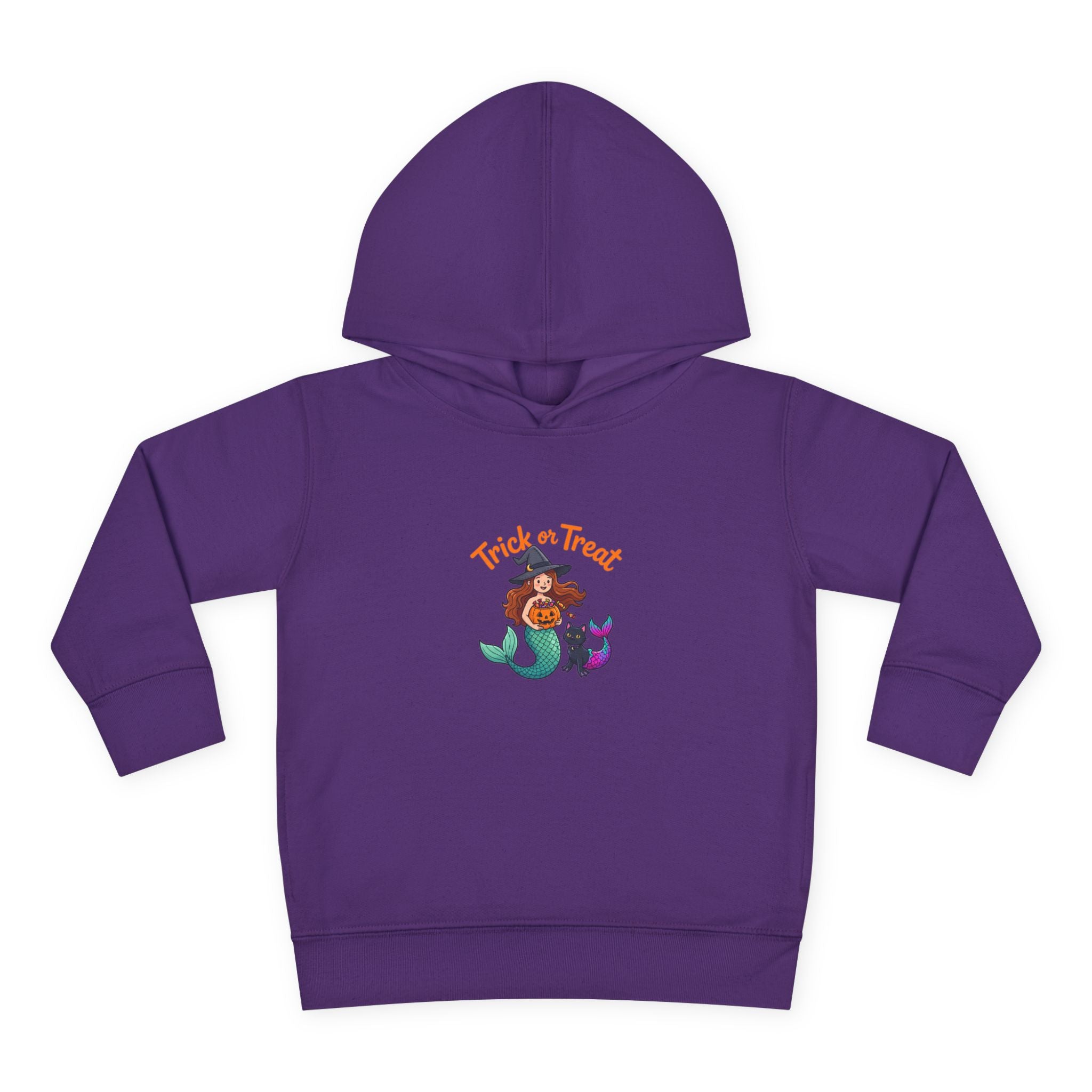 Toddler Halloween Mermaid Hoodie – "Trick or Treat" Witch & Black Cat Pullover