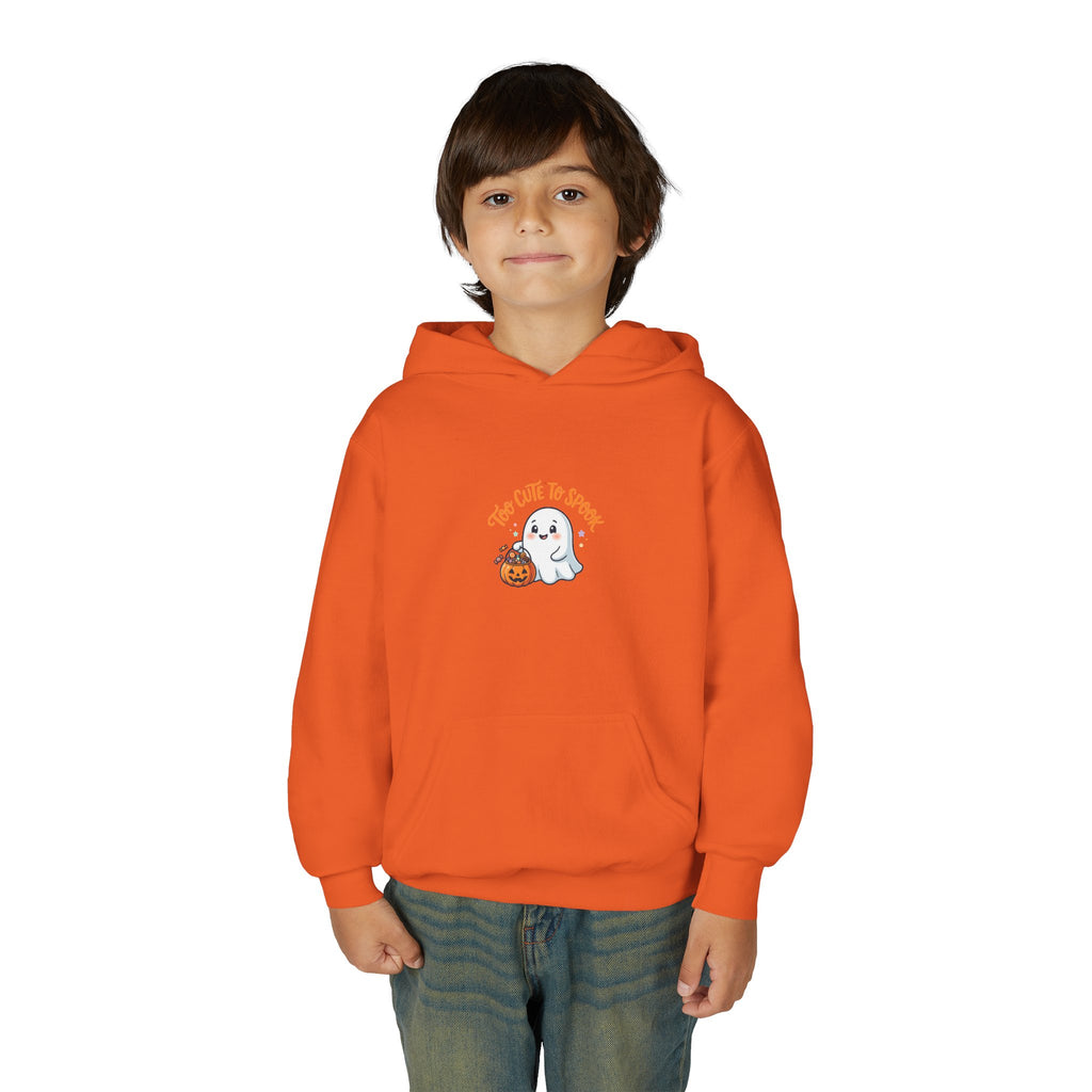 Youth Halloween Ghost Hoodie - "Too Cute to Spook" Kids Pullover