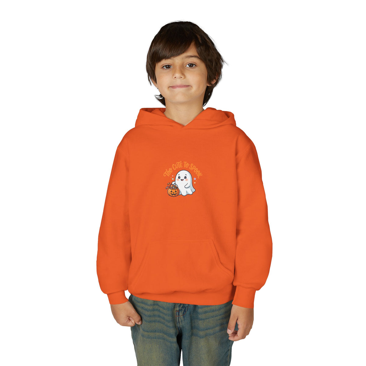 Youth Halloween Ghost Hoodie - "Too Cute to Spook" Kids Pullover