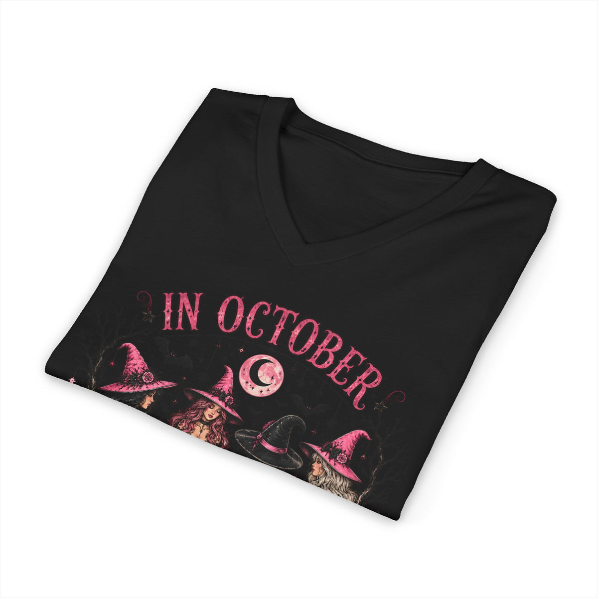 October We Wear Pink Halloween Tee — Breast Cancer Awareness Witch Design