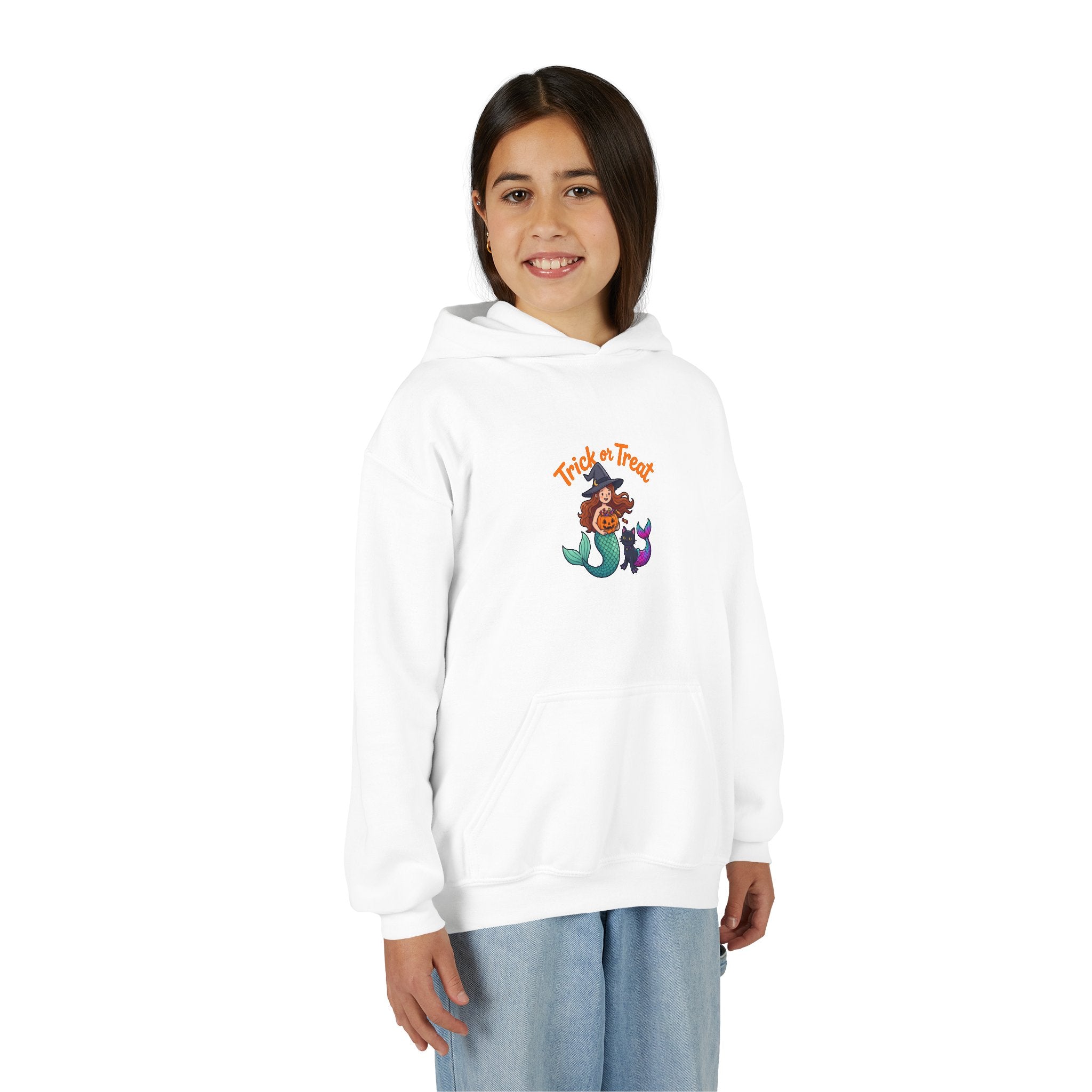 Youth Halloween Mermaid Hoodie – "Trick or Treat" Witch Mermaid Kids Pullover