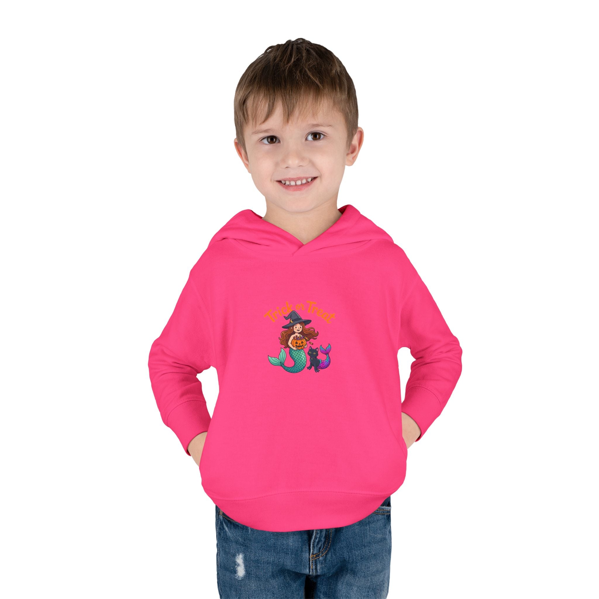 Toddler Halloween Mermaid Hoodie – "Trick or Treat" Witch & Black Cat Pullover