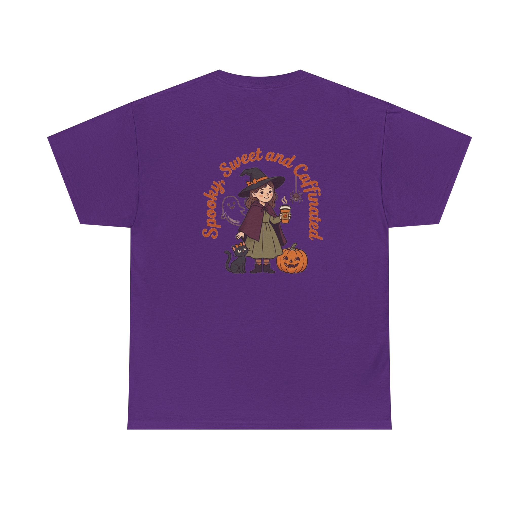 Spooky Sweet and Caffeinated Tee | Witch with Pumpkin and Cat