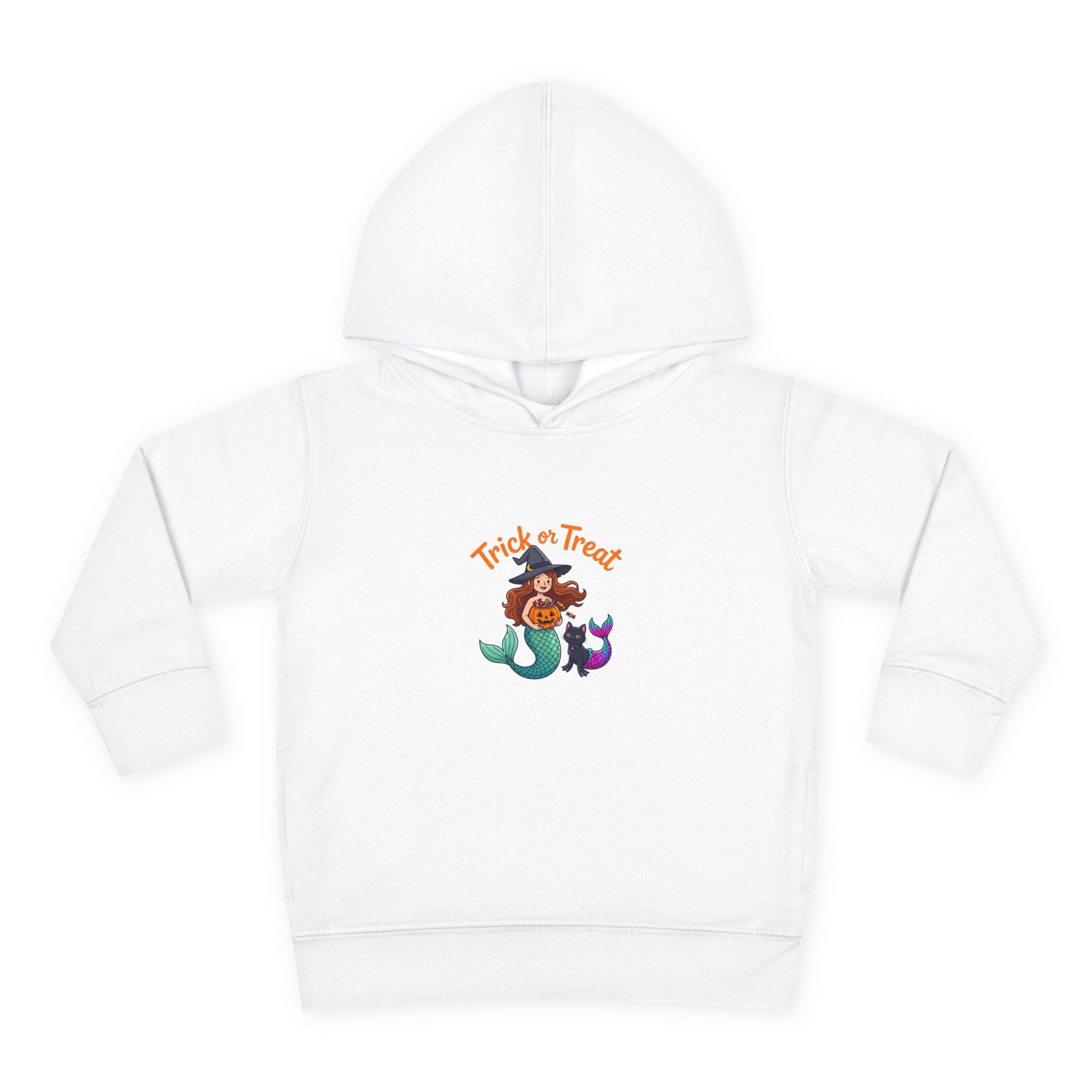 Toddler Halloween Mermaid Hoodie – "Trick or Treat" Witch & Black Cat Pullover