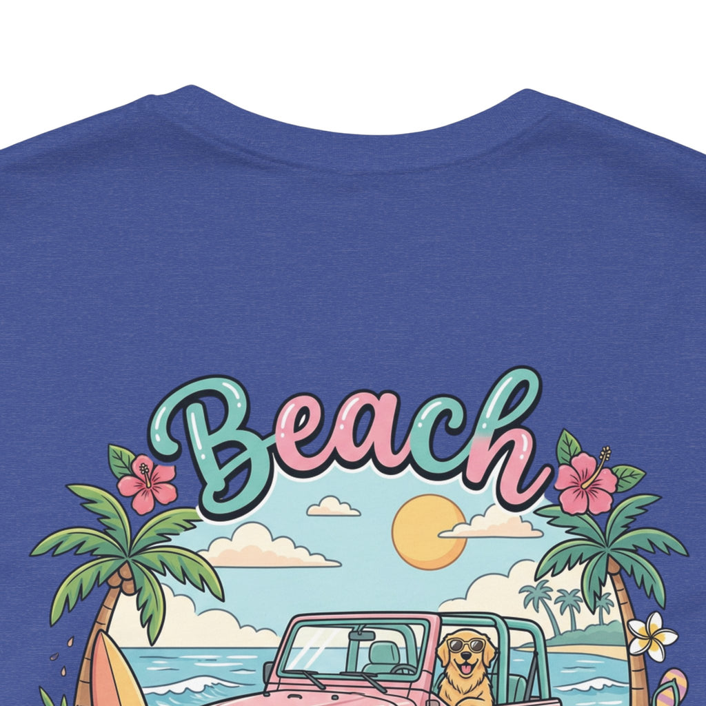 Beach Dog Mom T‑Shirt — Retro Jeep & Palm Tree Graphic