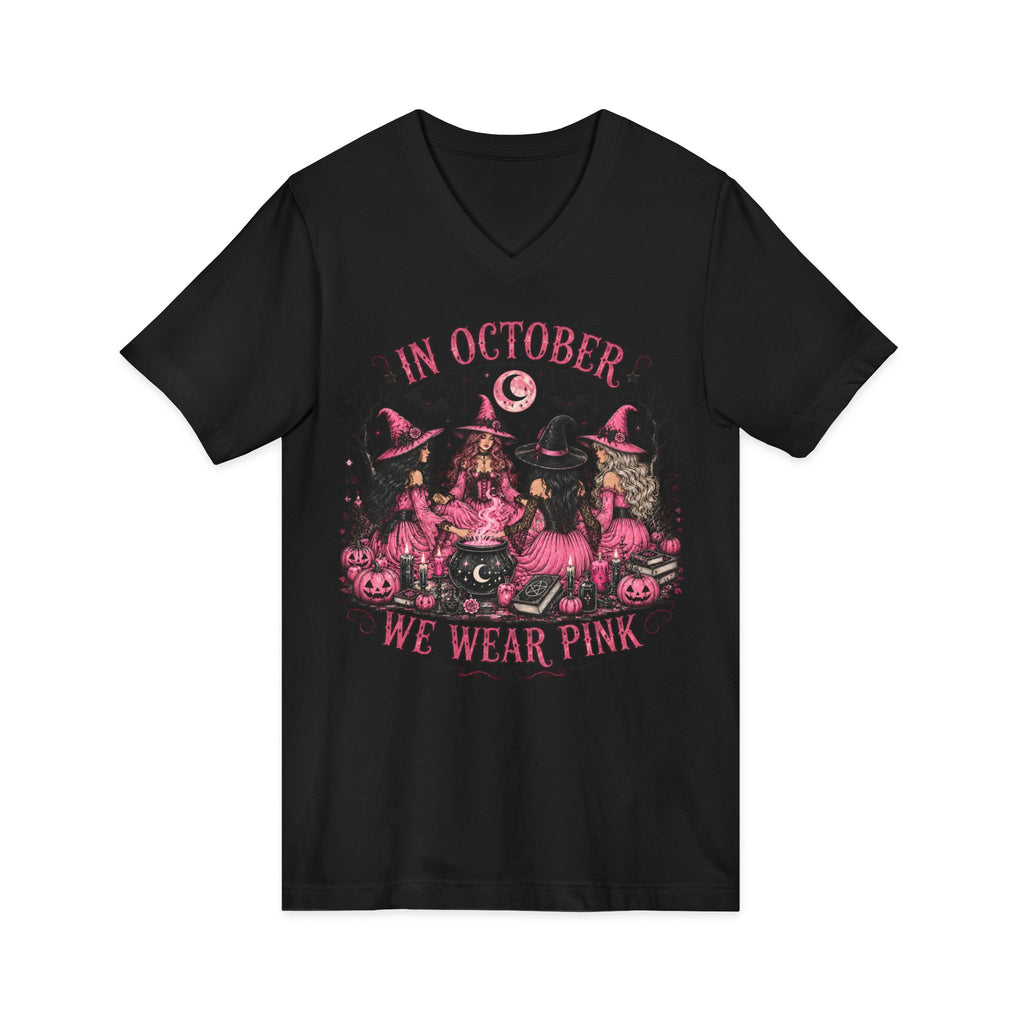 October We Wear Pink Halloween Tee — Breast Cancer Awareness Witch Design