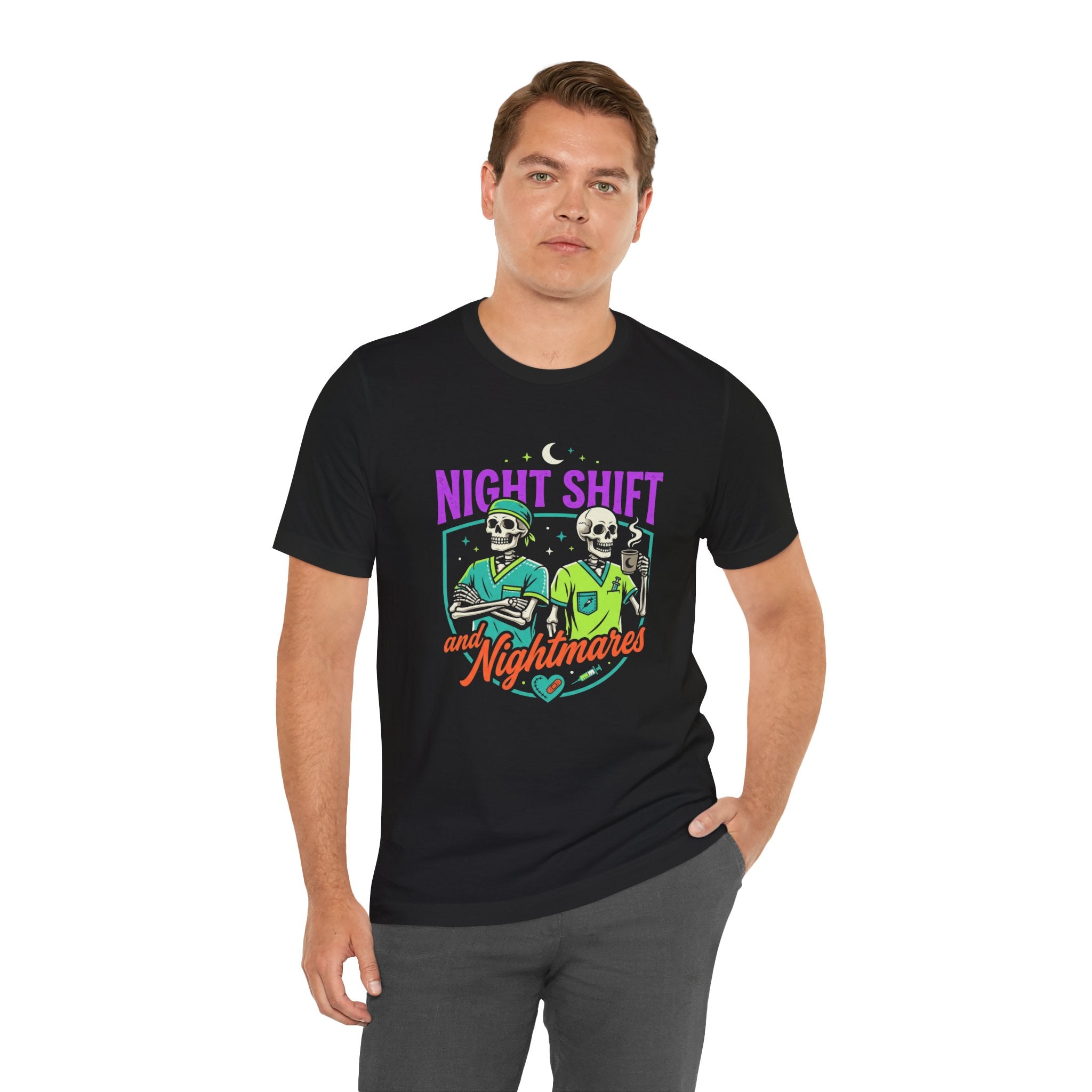 Night Shift and Nightmares Tee — Funny Nurse Skeletons Emergency Medical Shirt
