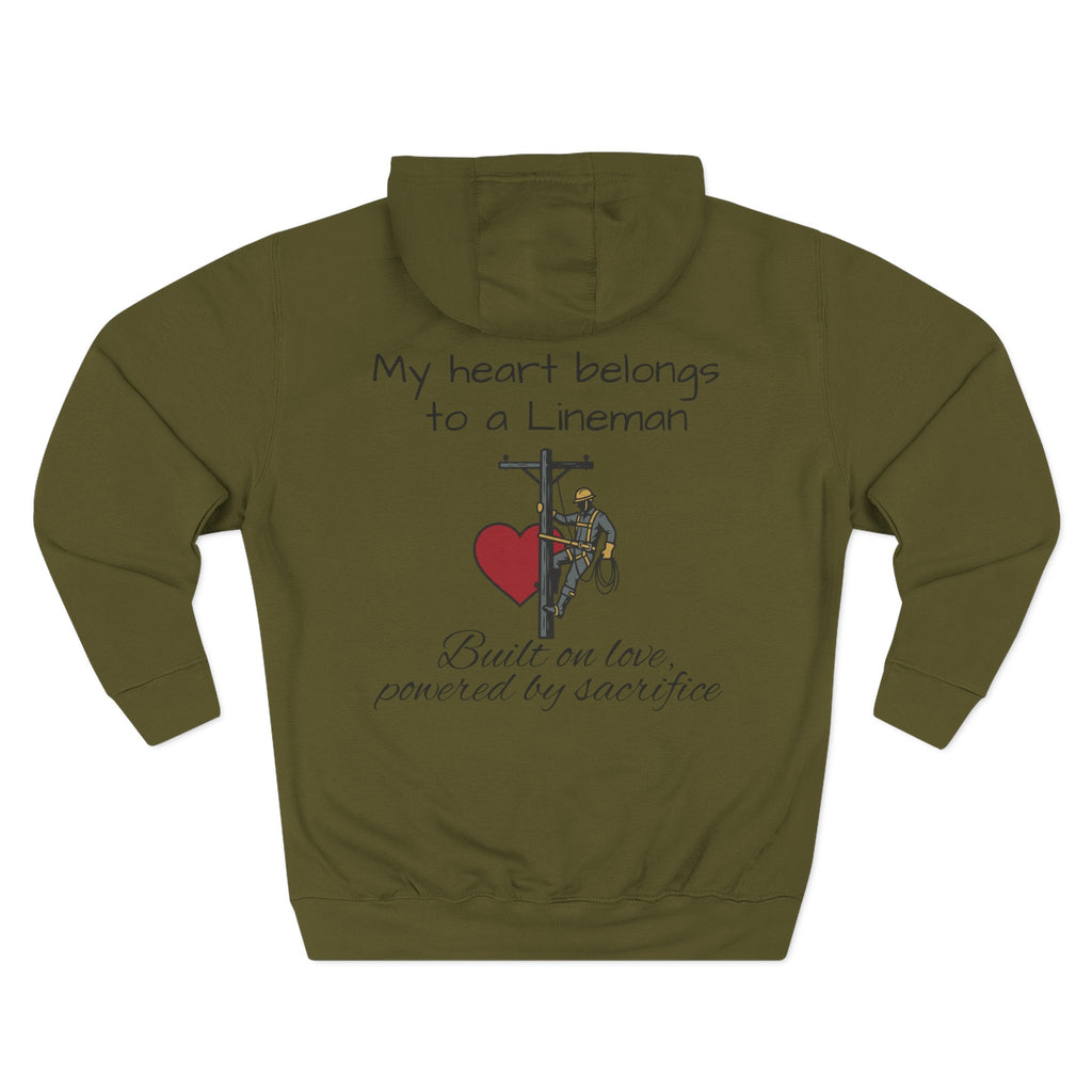 Lineman Heart Hoodie — “My Heart Belongs to a Lineman” Fleece Pullover
