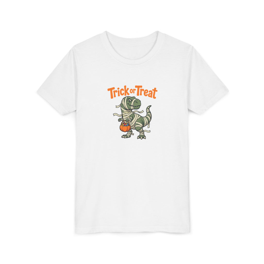 Youth Tee — Mummy Dino 'Trick or Treat' Halloween Shirt