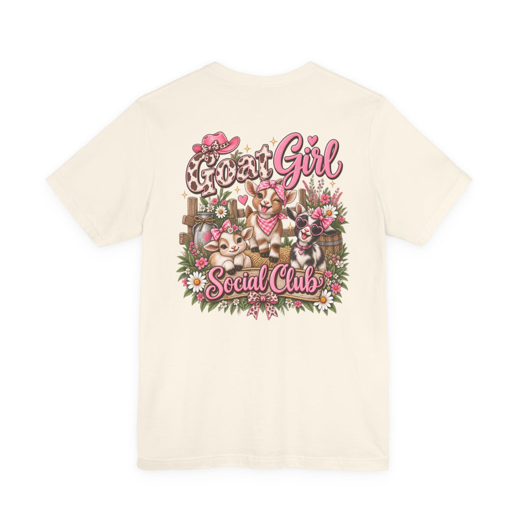 Goat Girl Social Club T-Shirt — Cute Pink Floral Farm Animal Tee