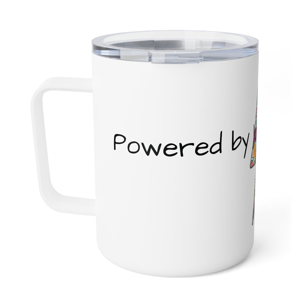 Floral Lightning Bolt Insulated Coffee Mug — "Powered by Love and Coffee" 10oz