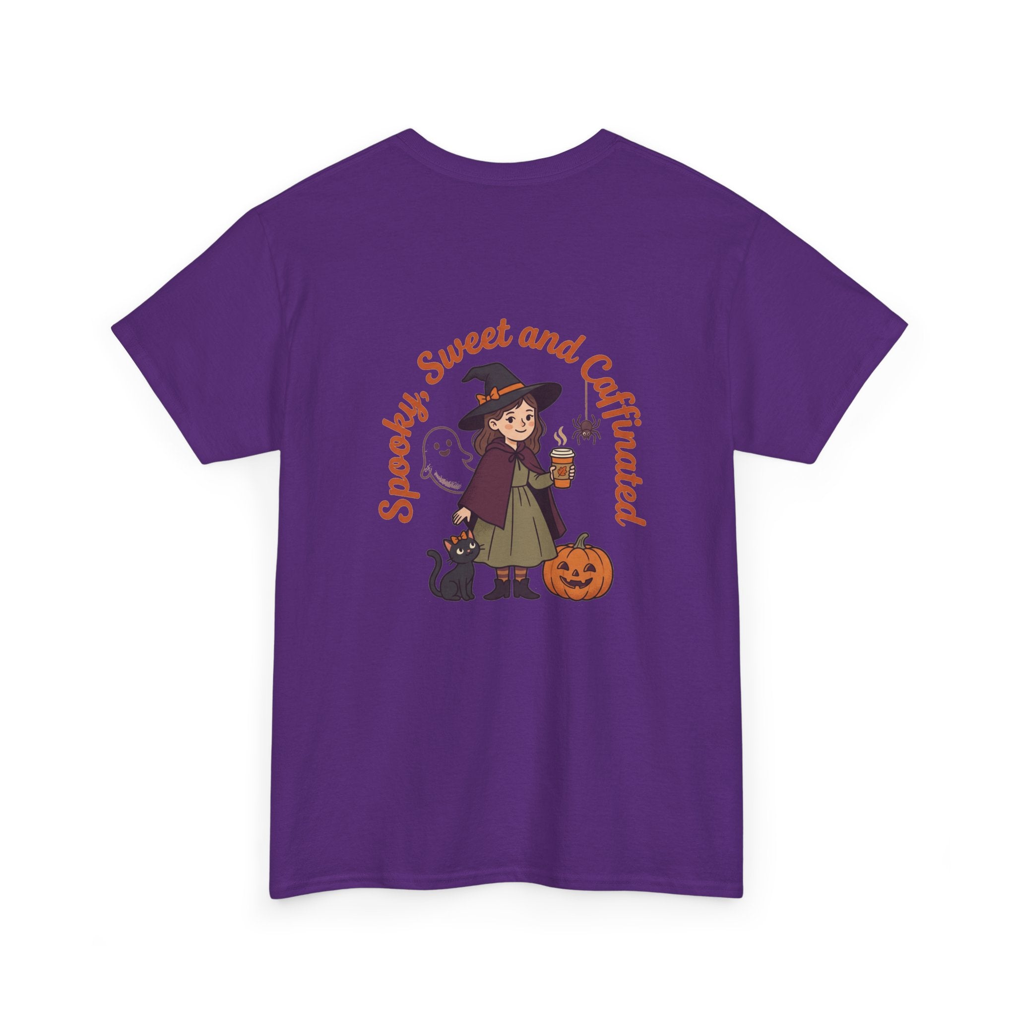 Spooky Sweet and Caffeinated Tee | Witch with Pumpkin and Cat