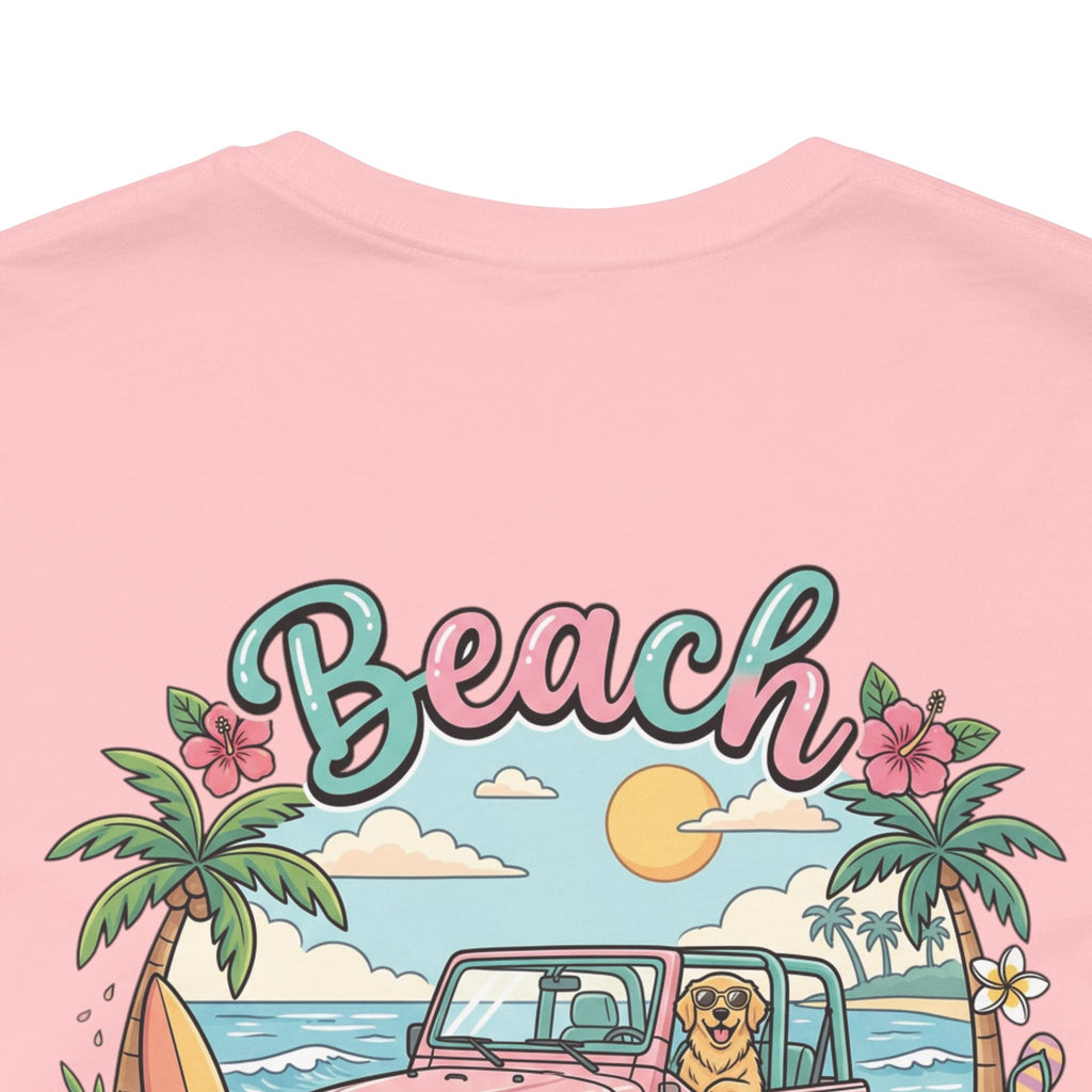 Beach Dog Mom T‑Shirt — Retro Jeep & Palm Tree Graphic