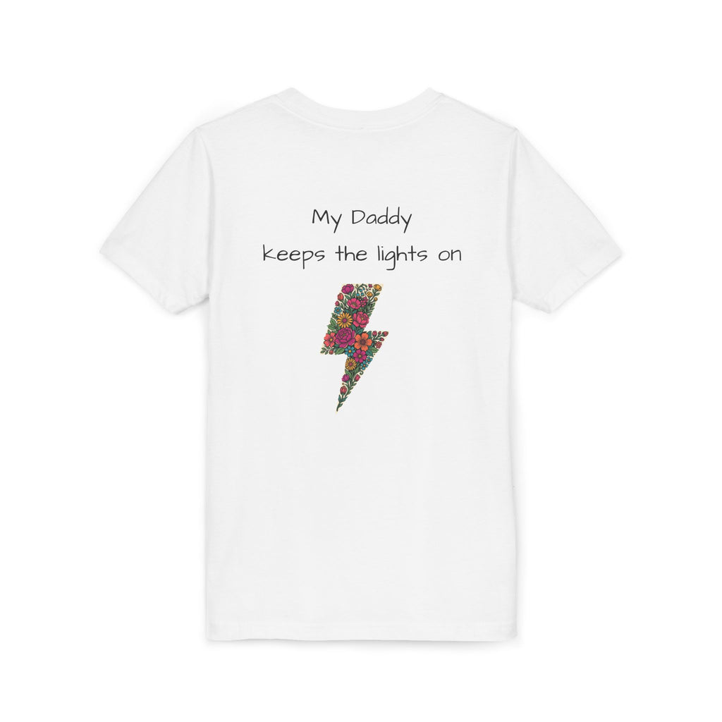 Youth Tee — “My Daddy Keeps the Lights On” Floral Lightning Kids Shirt