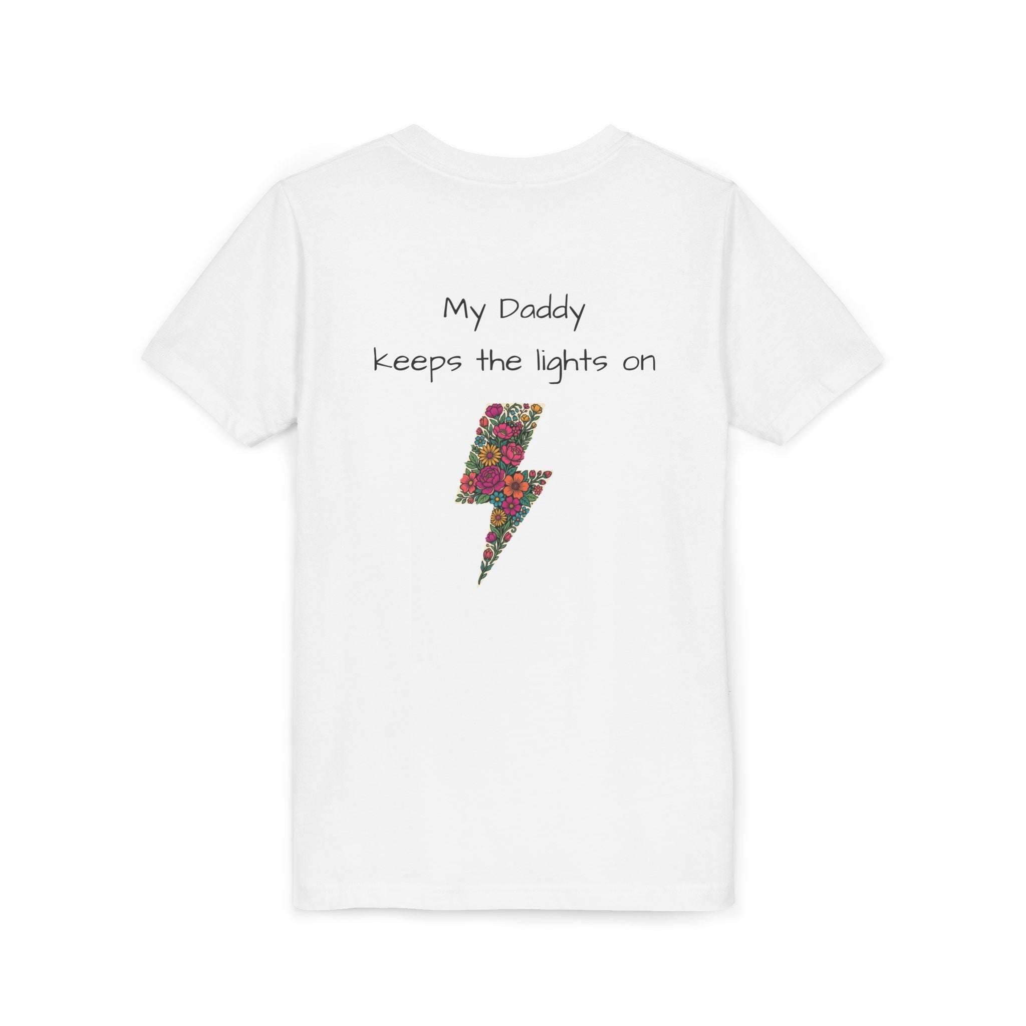 Youth Tee — “My Daddy Keeps the Lights On” Floral Lightning Kids Shirt
