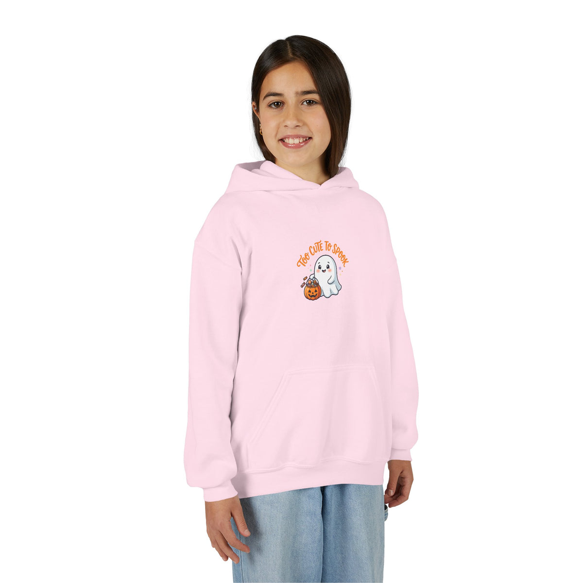 Youth Halloween Ghost Hoodie - "Too Cute to Spook" Kids Pullover