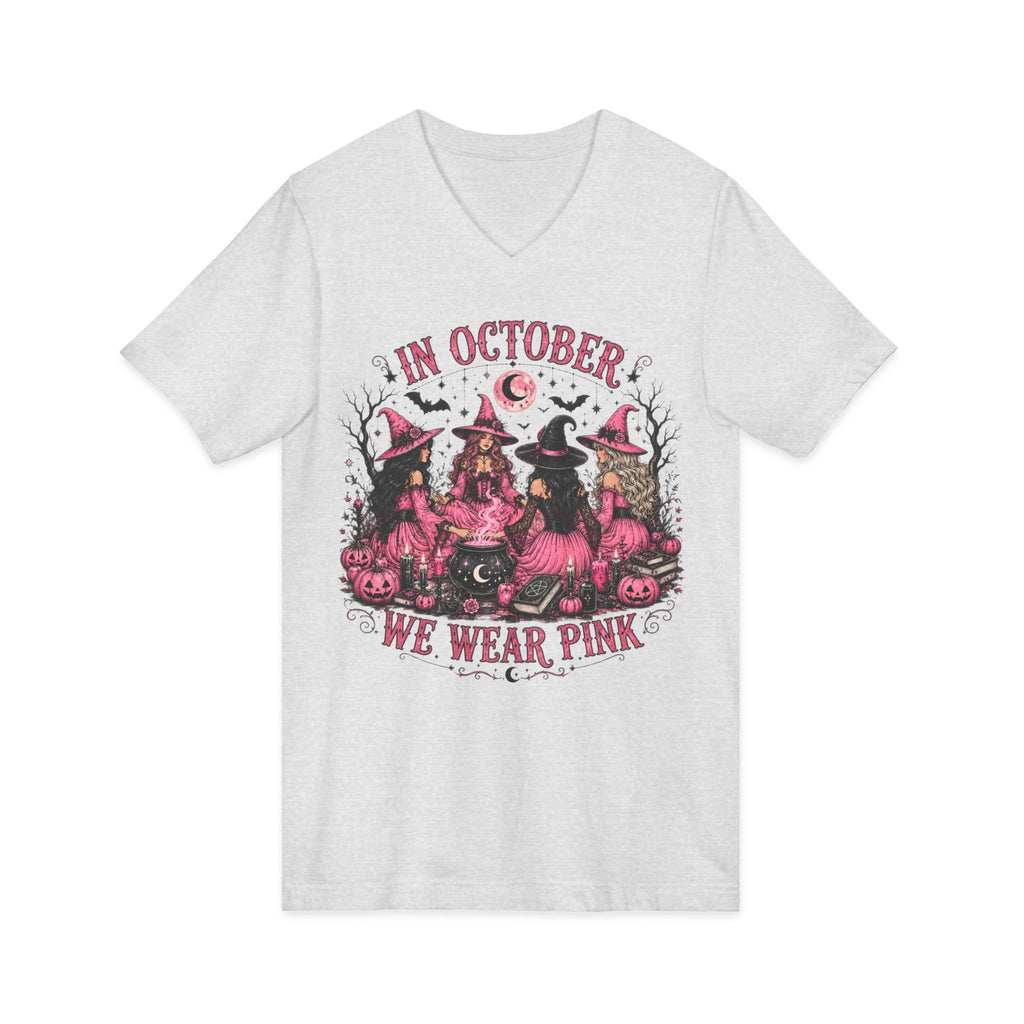 October We Wear Pink Halloween Tee — Breast Cancer Awareness Witch Design