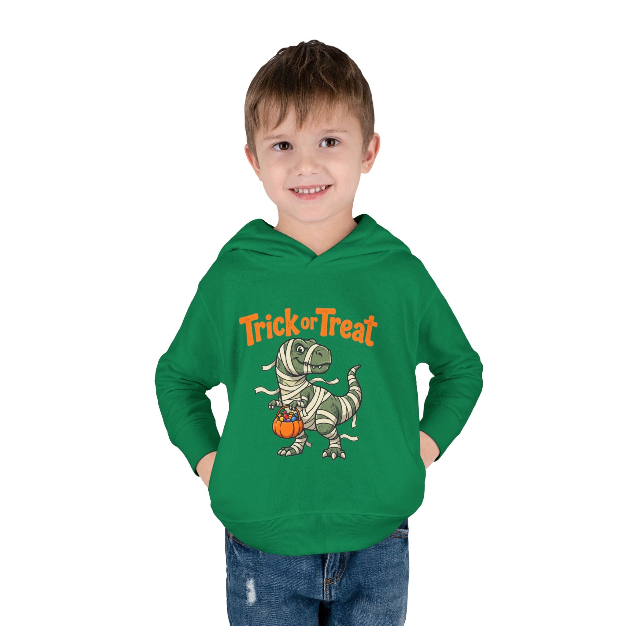 Toddler Halloween Mummy Dino Hoodie — "Trick or Treat" Pumpkin Pullover