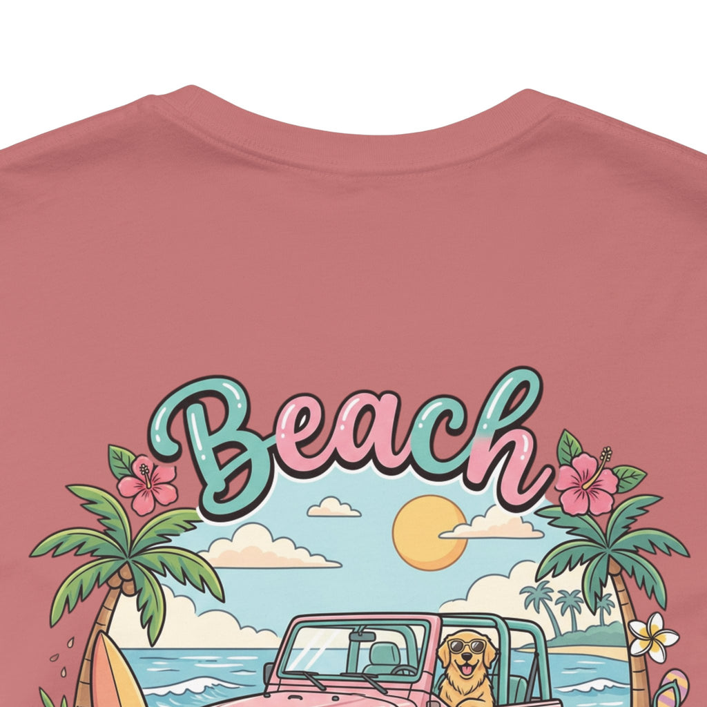Beach Dog Mom T‑Shirt — Retro Jeep & Palm Tree Graphic
