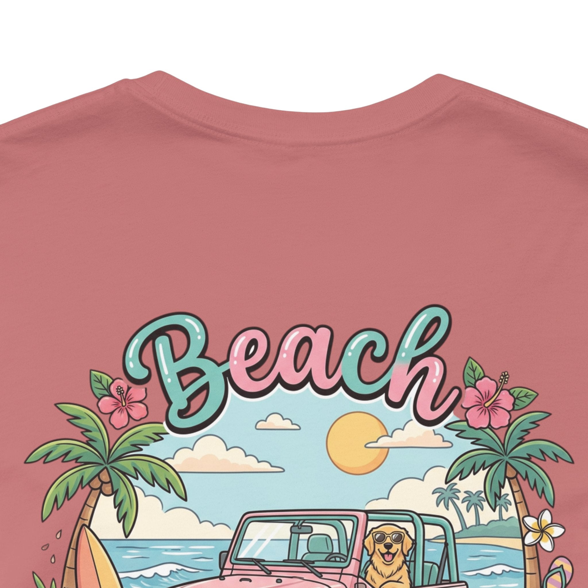 Beach Dog Mom T‑Shirt — Retro Jeep & Palm Tree Graphic