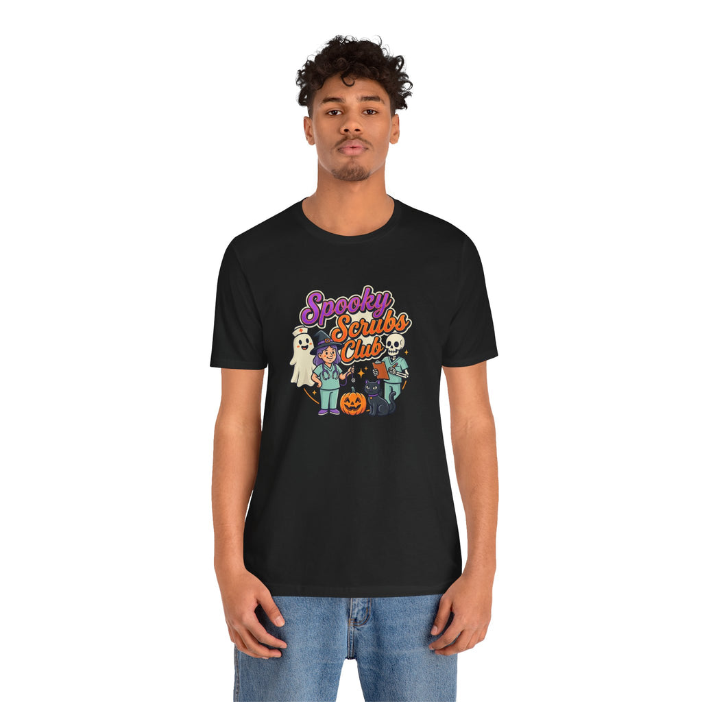 Spooky Scrubs Club Halloween Nurse T-Shirt — Cute Ghost & Pumpkin Medical Tee