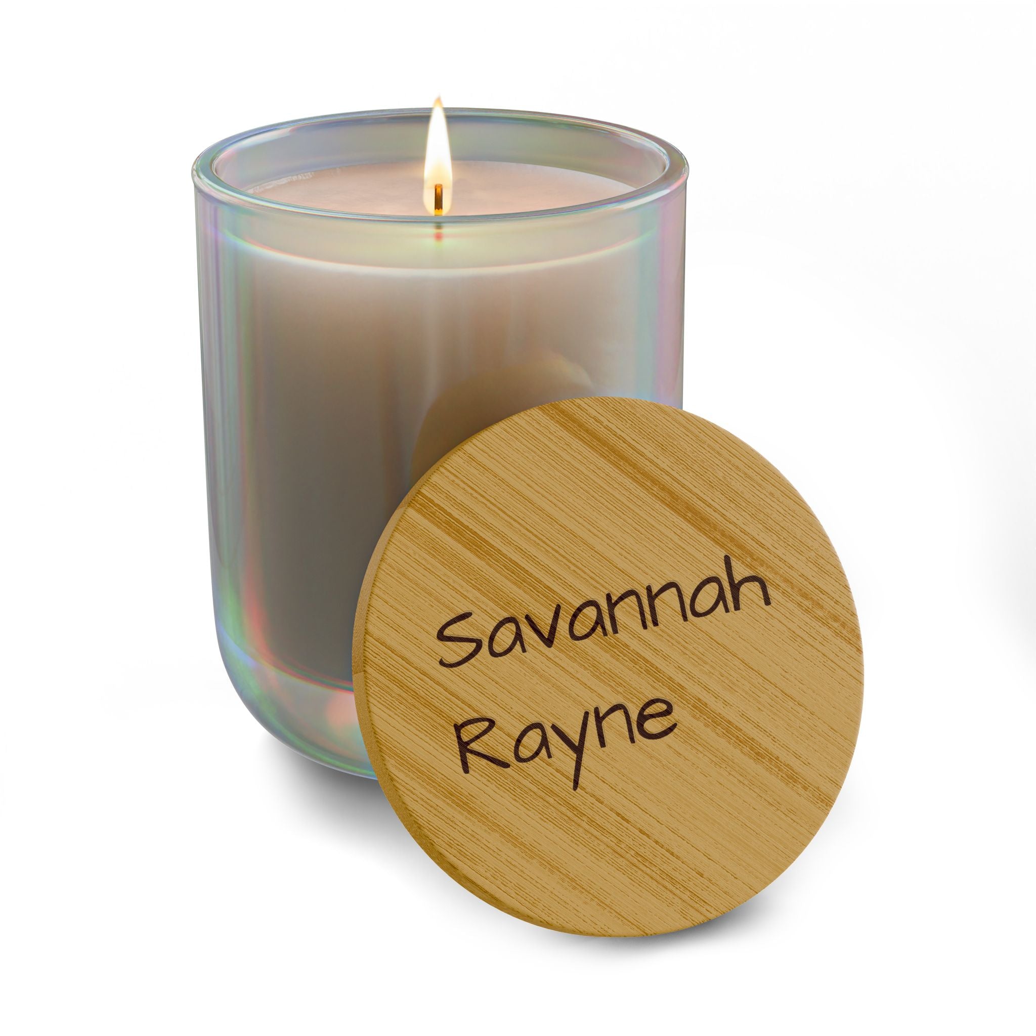 Personalized Engraved Soy Candle — 14oz Scented Candle with Bamboo Lid