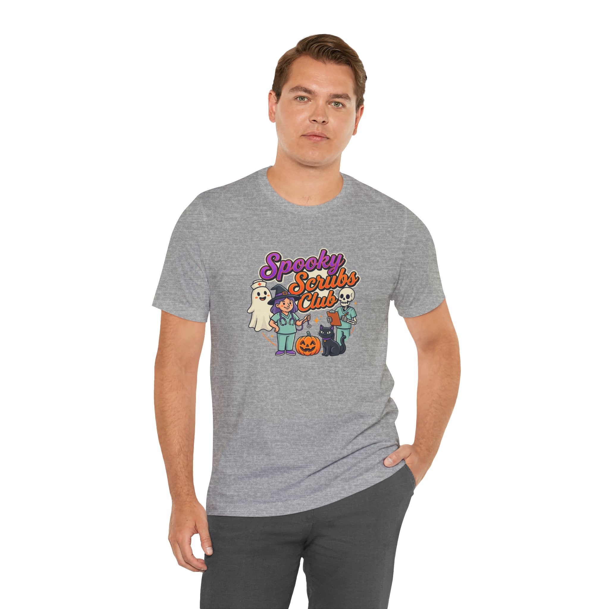 Spooky Scrubs Club Halloween Nurse T-Shirt — Cute Ghost & Pumpkin Medical Tee