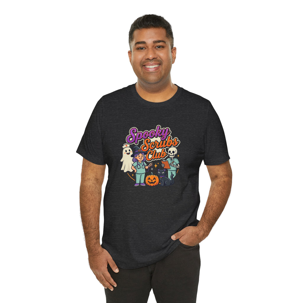 Spooky Scrubs Club Halloween Nurse T-Shirt — Cute Ghost & Pumpkin Medical Tee