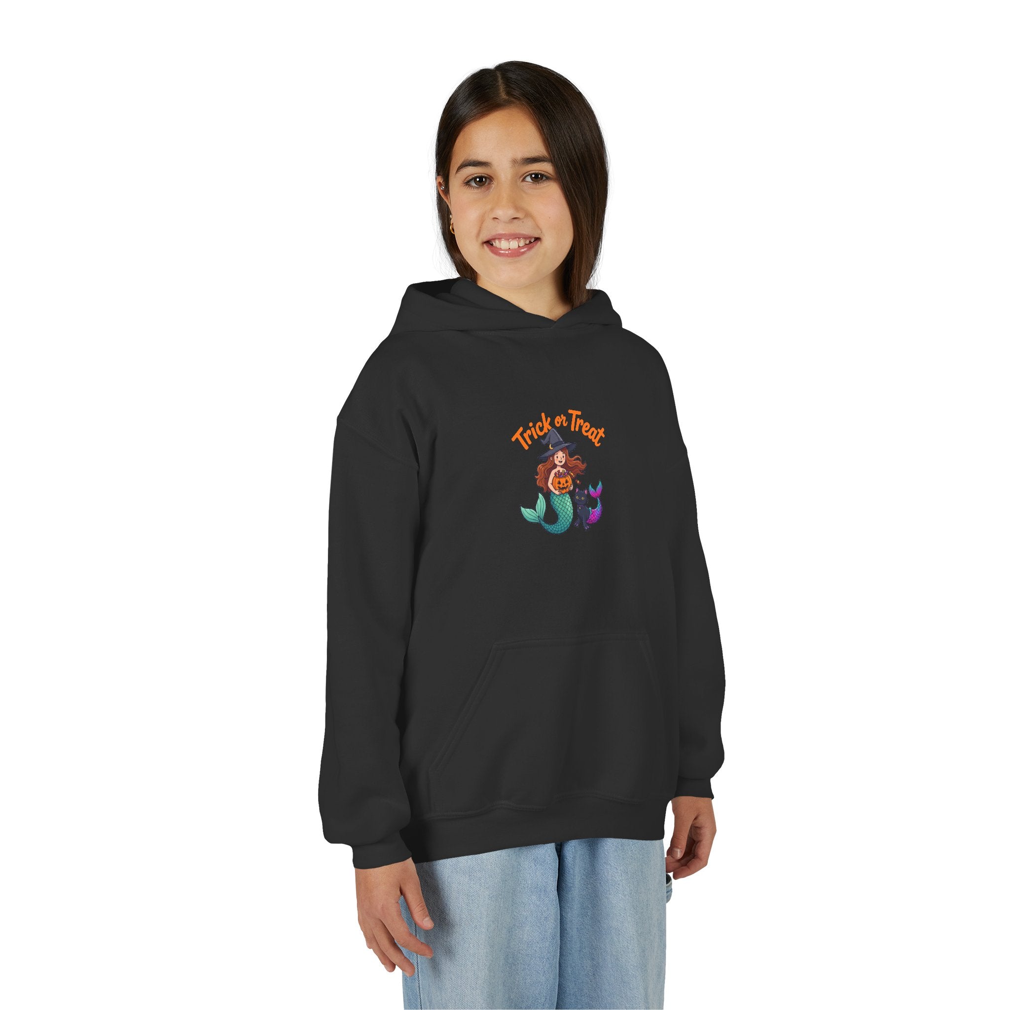 Youth Halloween Mermaid Hoodie – "Trick or Treat" Witch Mermaid Kids Pullover