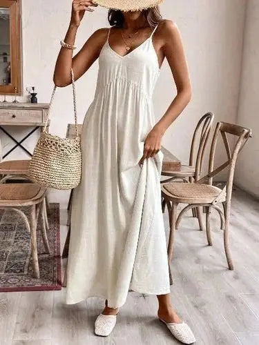 Women's Boho Maxi Dress | Spaghetti Strap, Rayon Linen Blend | Lightweight Summer